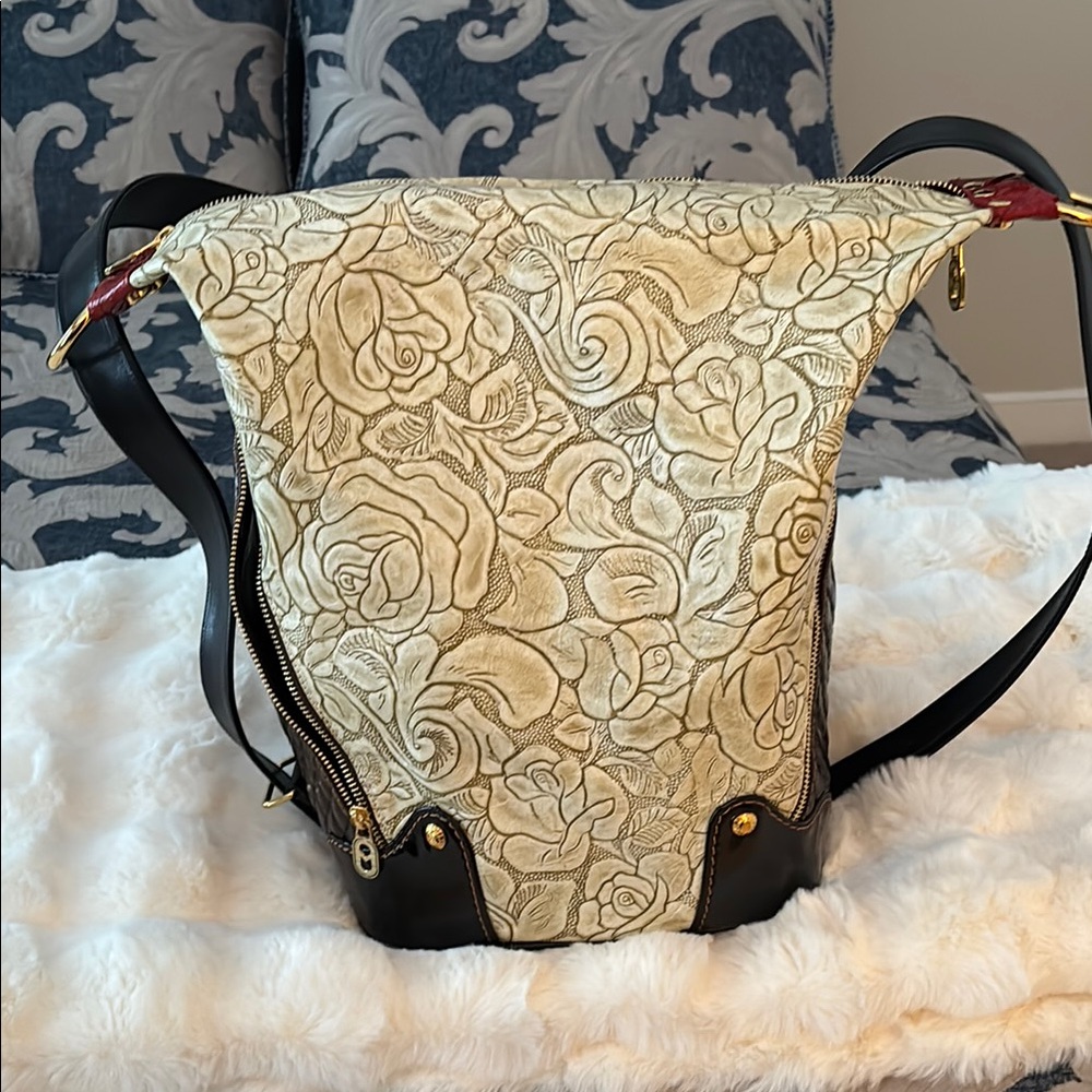 NWOT Marino Orlandi leather Floral Embossed Backpack/Satchel